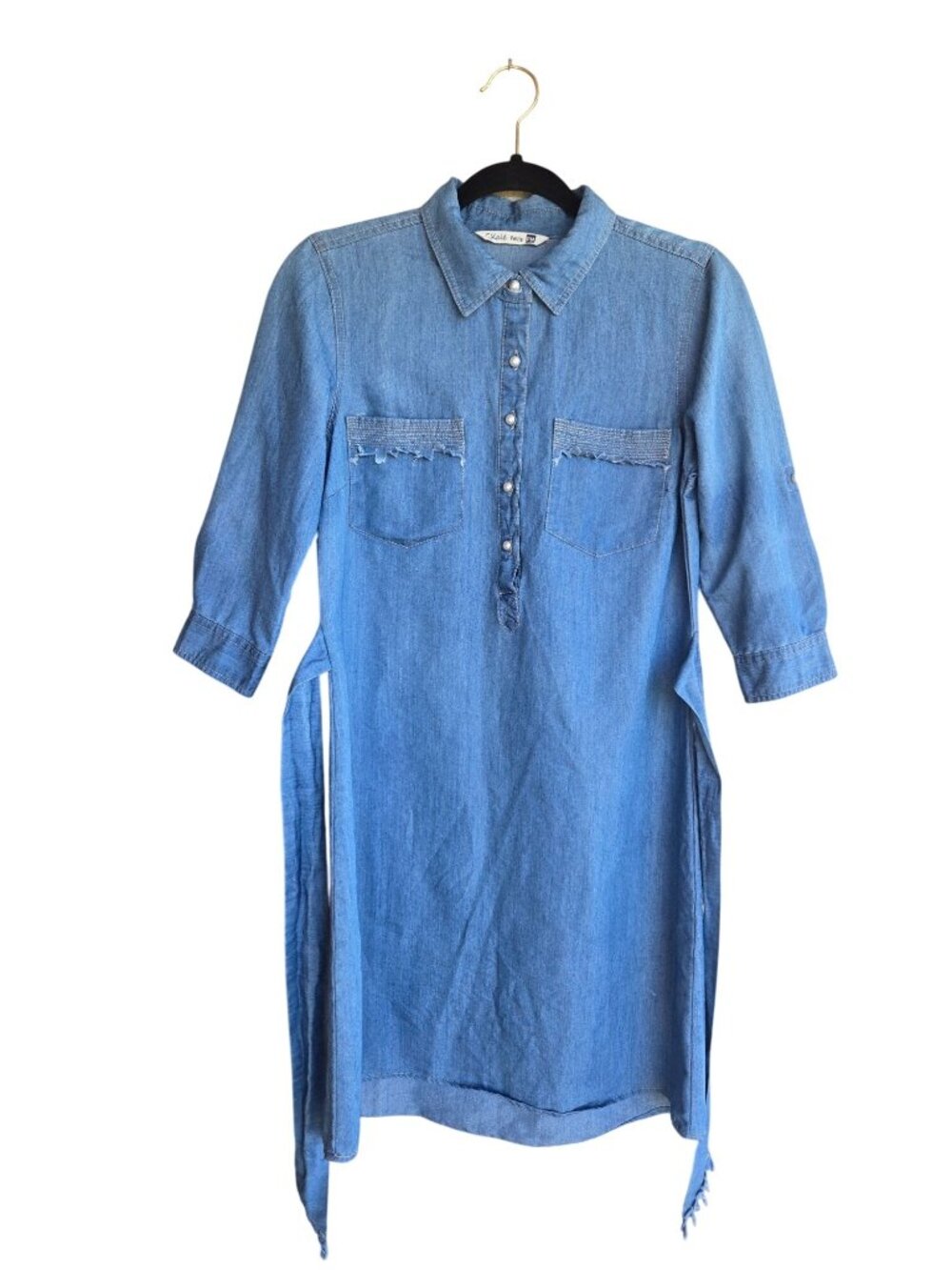 Given Kale Light-Wash Shirt Dress Women's Petite Medium